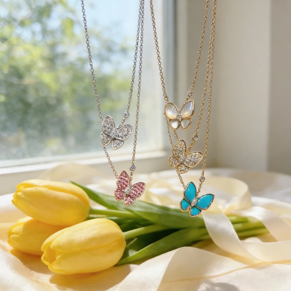 

French High Quality Jewelry Trifolium Lucky Grass Necklace, Fashionable and Dynamic Trend Butterfly 2025 Trendy Jewelry