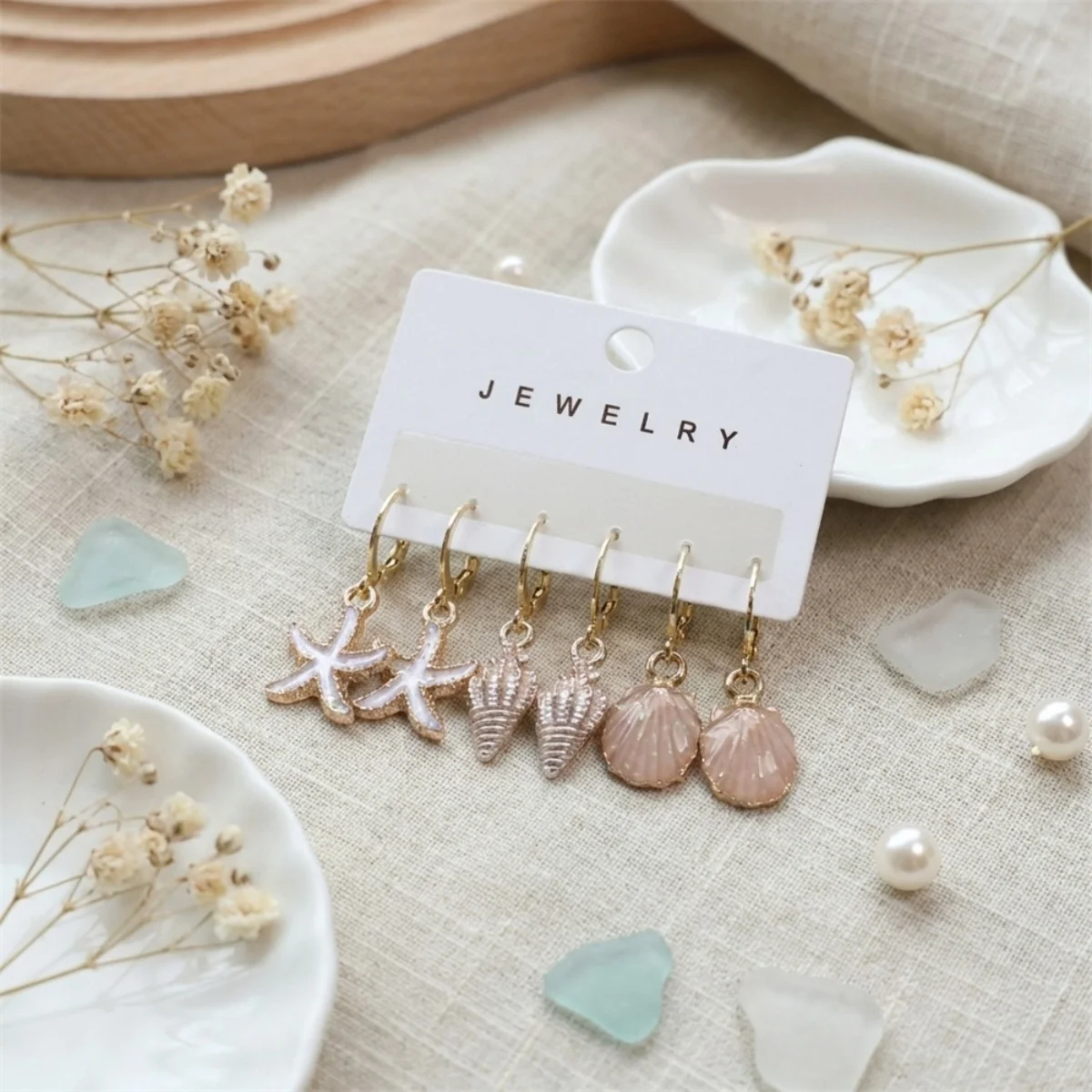 Emaille-Seestern-Muschel-Ohrhänger-Set für Damen und Herren, Bohemian Ocean Beach Sea Star Ohrringe, Urlaub, Sommer, Party, Schmuck – Detail 19