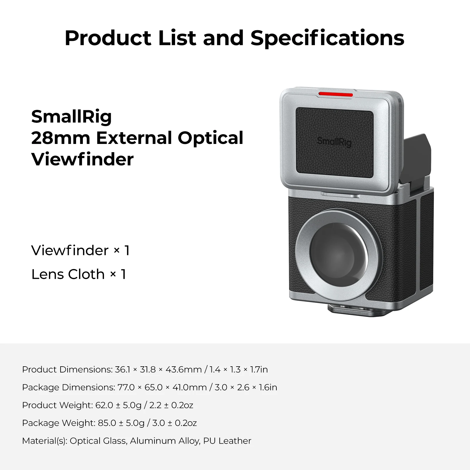 SmallRig 28 mm externe optische zoeker, te bevestigen op de taille, voor Sony ZV-E10, Fujifilm, Nikon, Canon, Ricoh en Leica -6127.