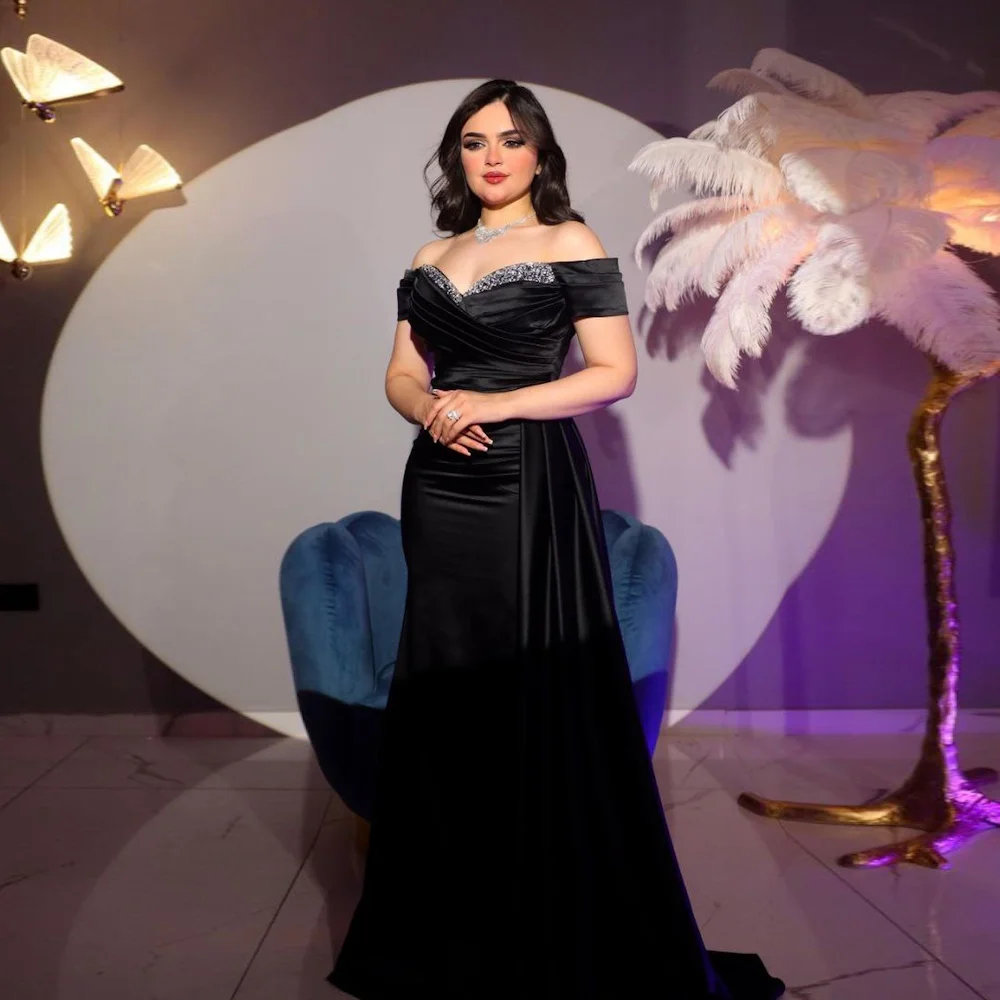 

Mignon Satin Mermaid Off-the-shoulder Neckline Prom Gown Floor-length Formal Sequins Elegant Evening Party Dress for Women 2023