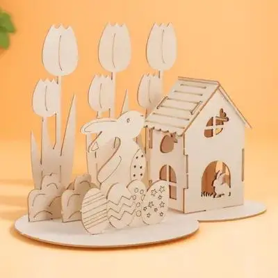 1 Juego de rompecabezas de huevos de conejo de madera 3D DIY de Pascua, montaje seguro, regalo educativo para niños pequeños, rompecabezas de madera 3D, juguete