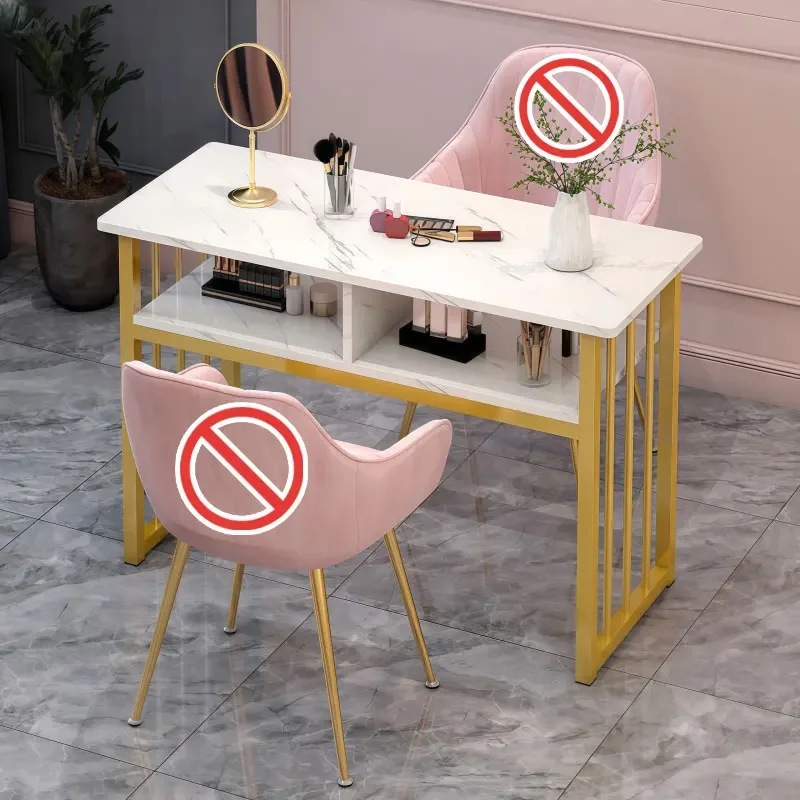 Modern Luxury Manicure Table with Light Wood Metal Double Density Board Nail Table for Living Room Bedroom Mall-Special Price