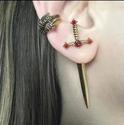 Gothic Kinitial Sword Earrings Vintage Punk Crystal Ear Jacket Goth Stud Earrings Jewelry Gift For Women Girls Ear Studs