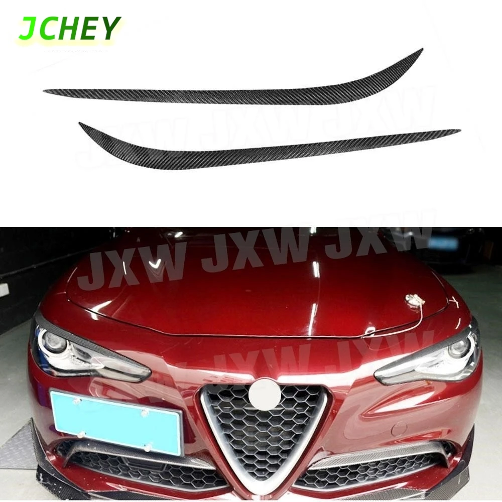 

JCHEY 2 шт., наклейки на переднюю фару из углеродного волокна для бровей, наклейки на фару, веки для Alfa Romeo Giulia 2016-2018, автомобильный аксессуар