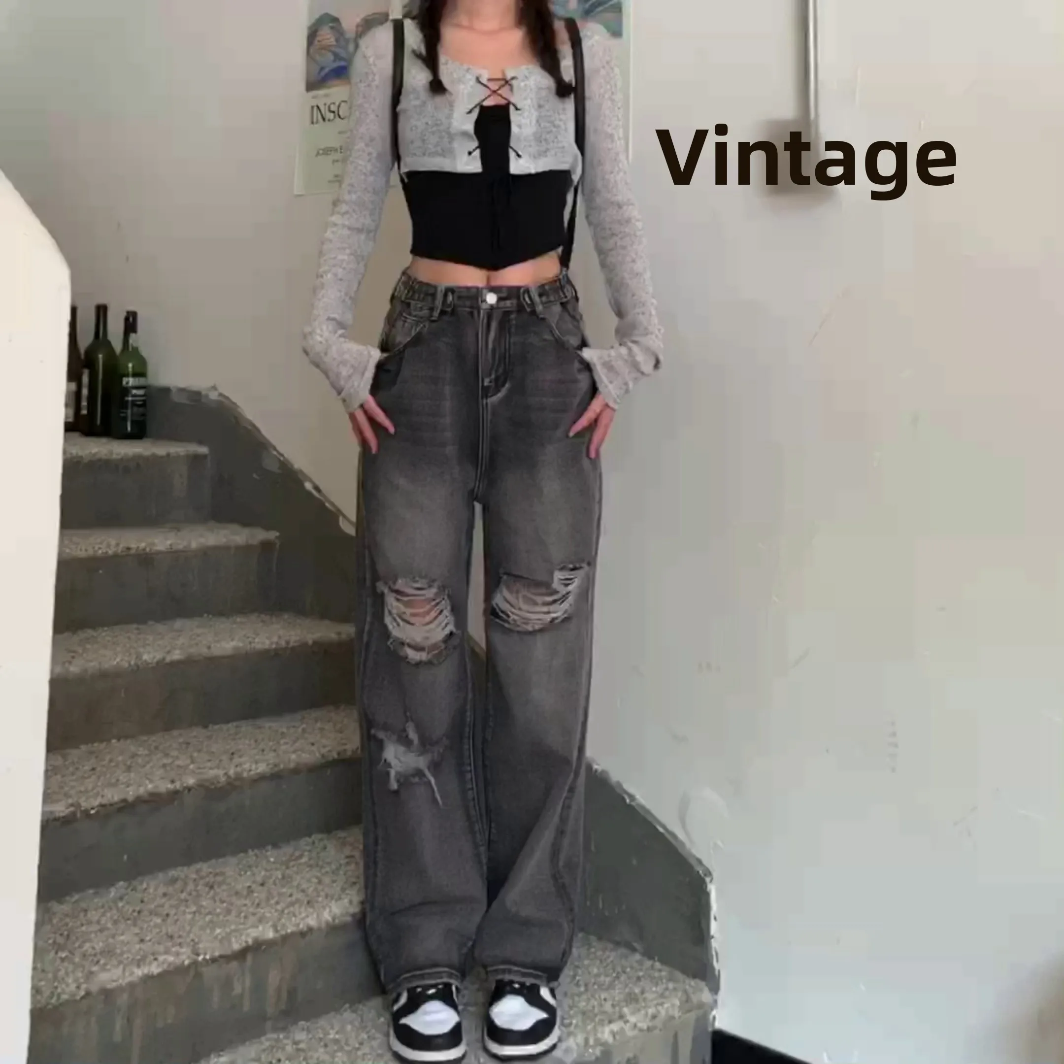 

High Waist Wide Leg Jeans Women's Autumn Winter plus Size Loose Vintage Denim Pants High Street Trend Ins Crotch Covering