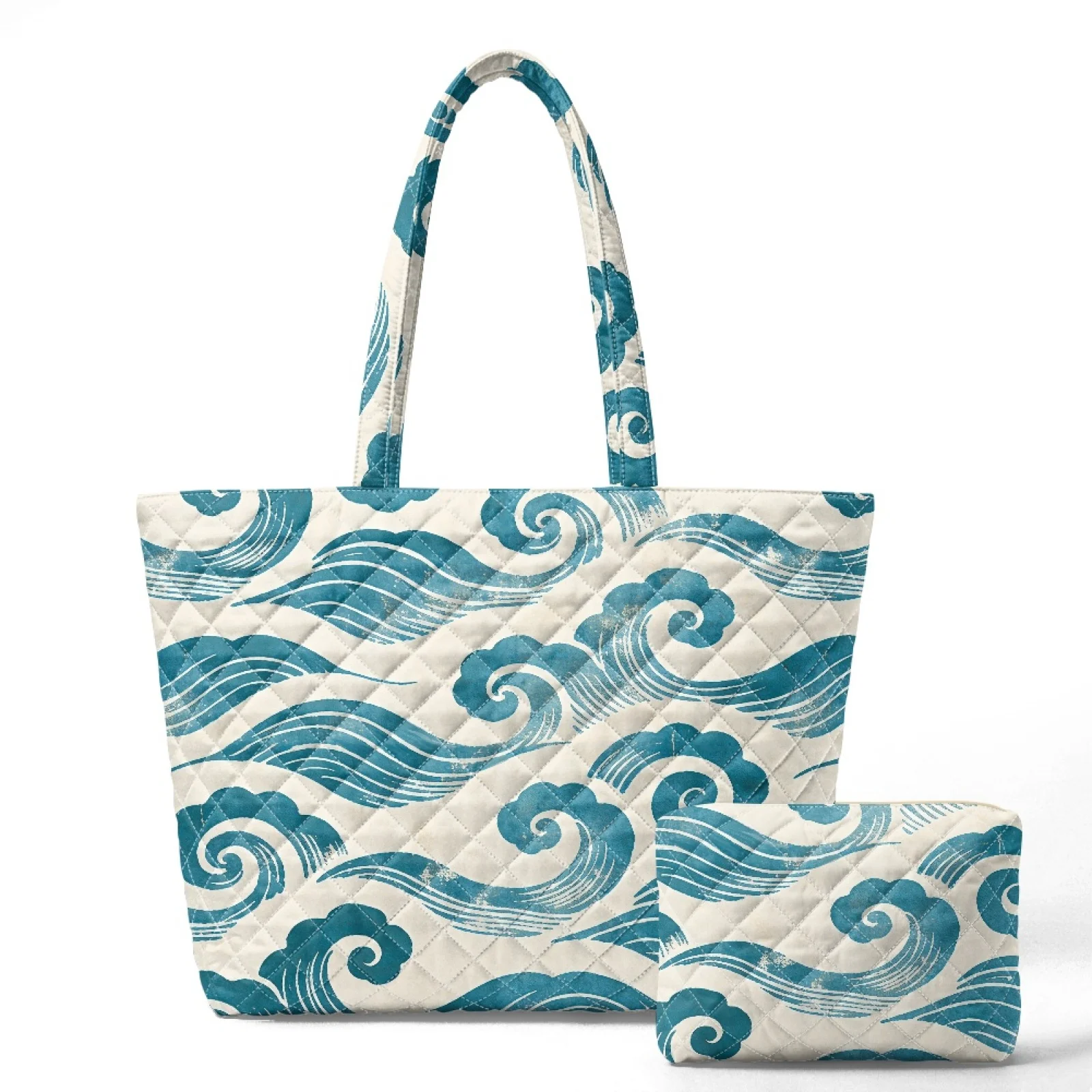 Coloranimal Butterfly Theme 2 Pieces Quilted Lightweight Tote Handbag Set Tote Bag with Matching Wallet for Road Trips