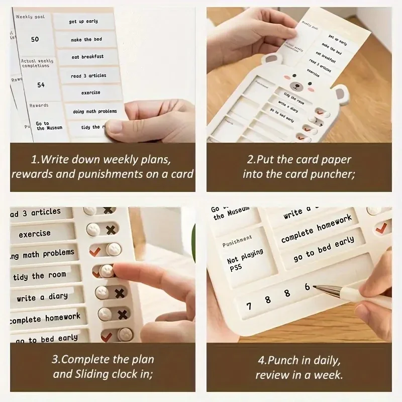 Kawaii Weekly Planning Book, Recompensa bonito e Punição Tarefas, Auto-Ajuda Arranjo Relógio, Table Notebooks, Crescimento