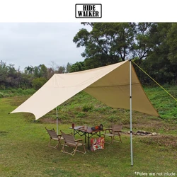 4.5x4.5 Large Tent Tarp Outdoor Camping Black Tarp Waterproof Canopy Hexagon Camp Awning with Silver Coating  for 6-10 People