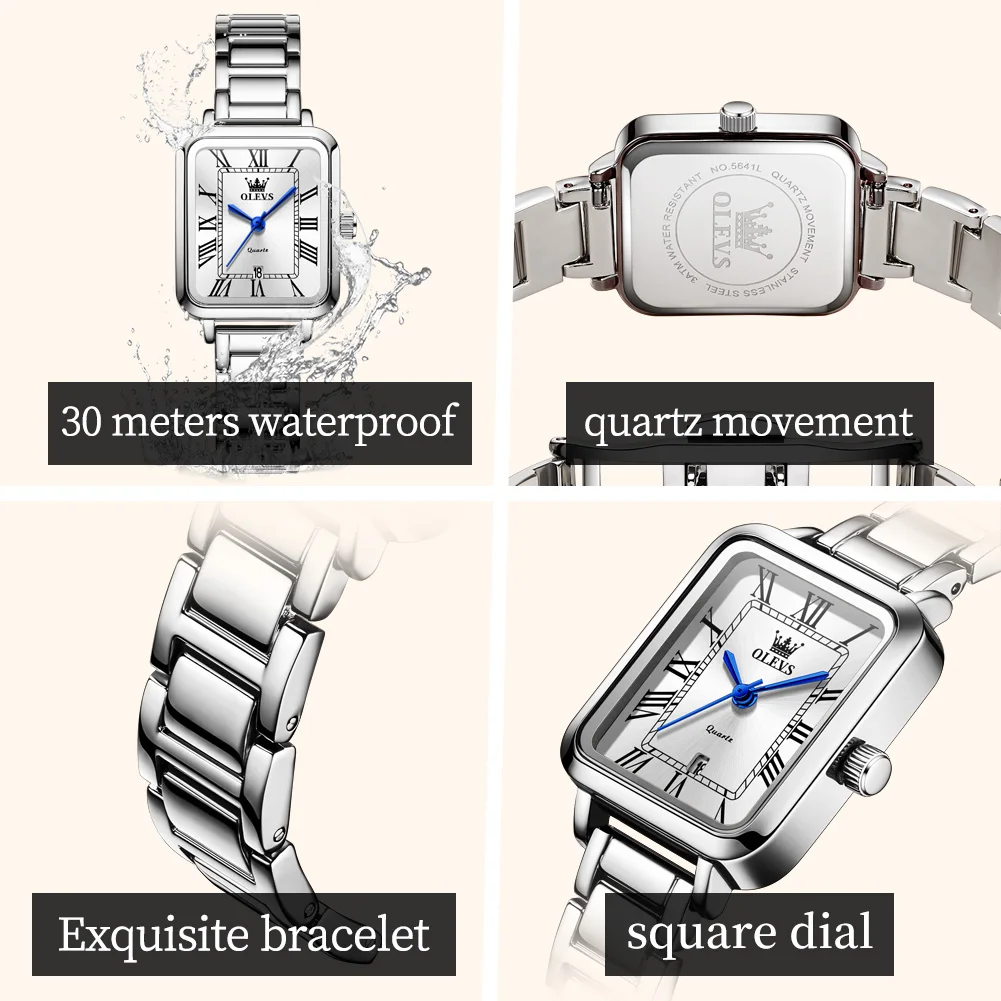 OLEVS heiße marke frauen uhr rechteckige zifferblatt römische skala datum weibliche armbanduhr silber wasserdicht klassische quarz dame uhren