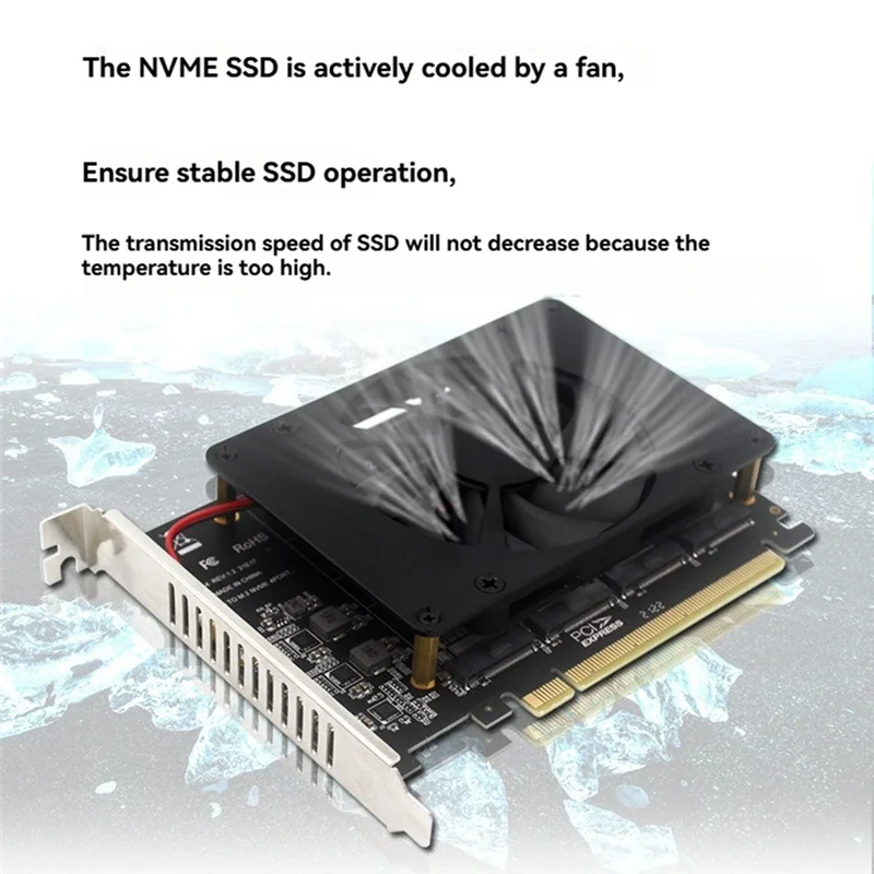 

Classic-4 Disk M.2 Nvme SSD Pcie X16 Adapter Expansion Card 4 X RAID 32Gbps Splitter Card With Cooling Fan
