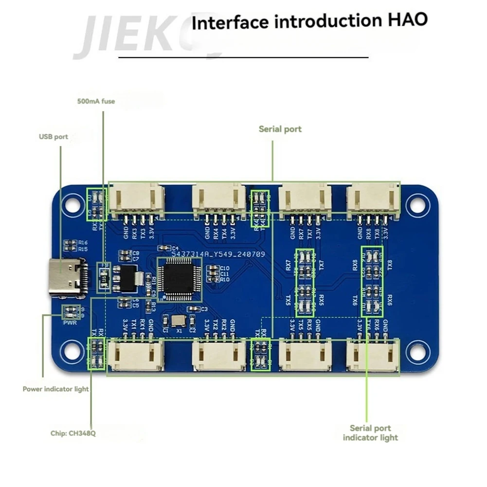 

Модуль последовательного порта B27B CH344Q USB Type-C на 8-канальный TTL, 8-канальный последовательный порт UART, многоканальный модуль расширения последовательных портов