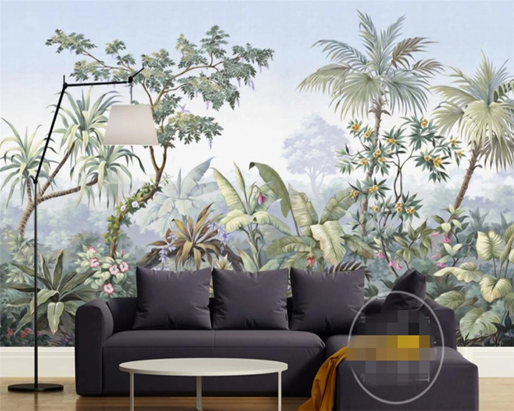 

3D обои на заказ, европейские ретро, нарисованные вручную садовые деревья, тропический лес, банан, кокосовая пальма, ТВ-фон, стена, спальня, ресторан