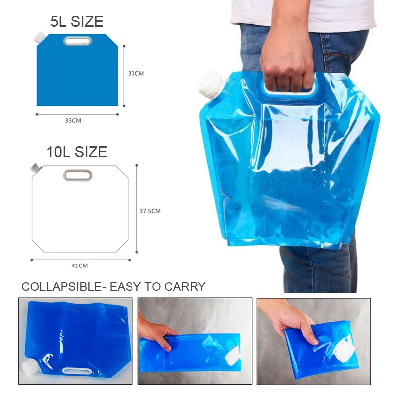 

High Capacity Outdoor Water Bag Folding Water Bag Canister PE Tasteless Safety Seal Lightweight Drinking Water Storage Bag 5/10L