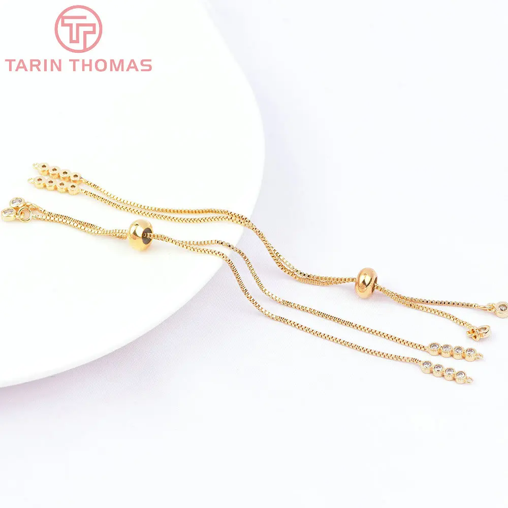 (2729)2PCS 120MM 24K Gold Color Brass with Zircon Box Chain Bracelet High QualityJewelry Making Supplies Diy Findings Accessorie