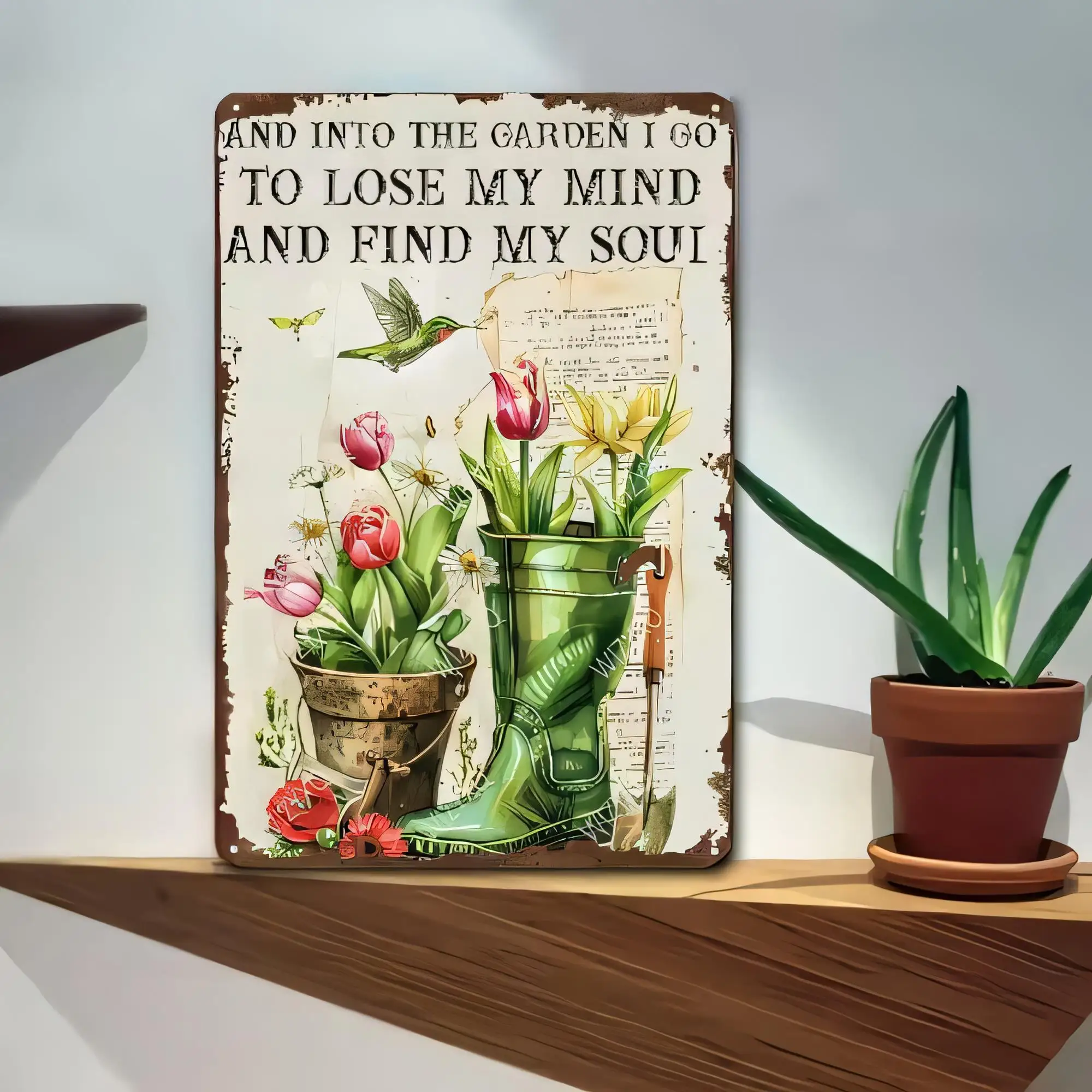 Tin Sign Vintage Garden Quote Wall Art And Into The Garden Go To Lose My Mind Find My Soul Retro Floral Botanical Metal Plaque f