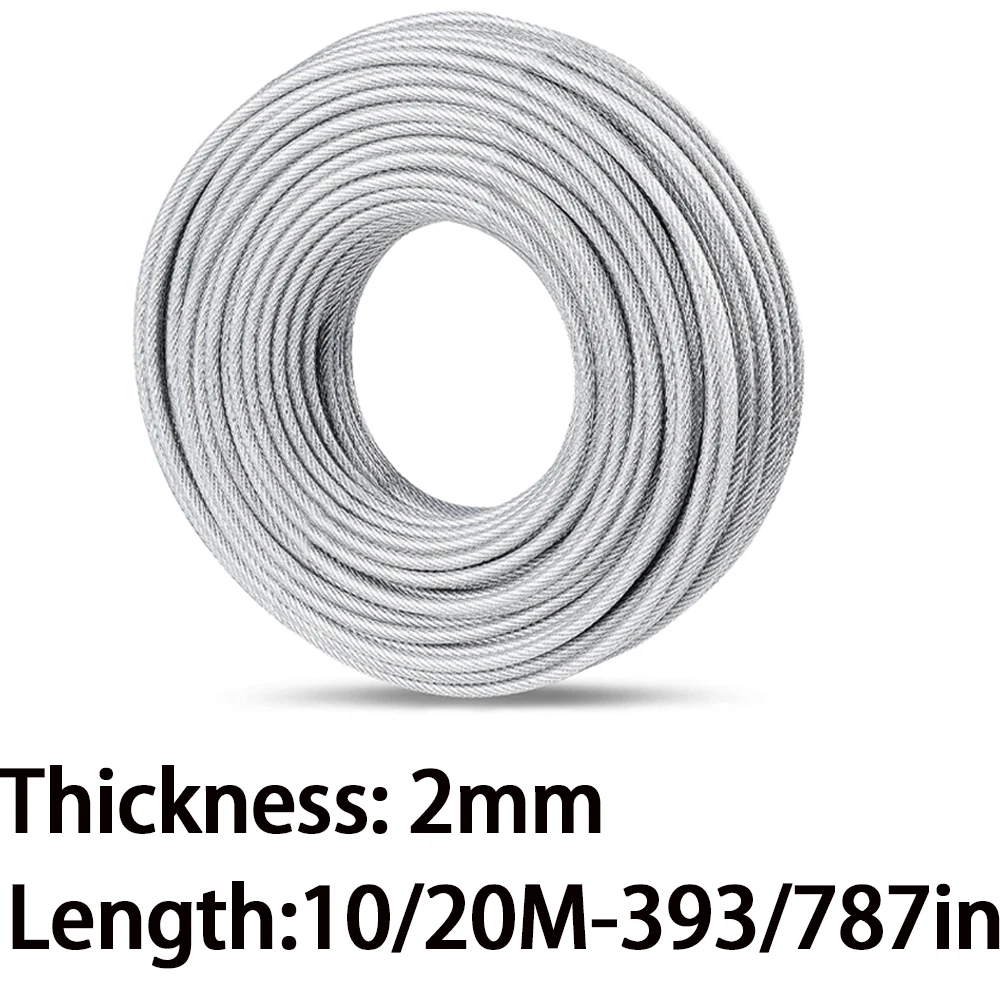 10/20M 2mm Stainless Steel Wire Rope Kit with PVC Coating and Cable Clamp for Clothesline Garden Railing Outdoor Fence Etc