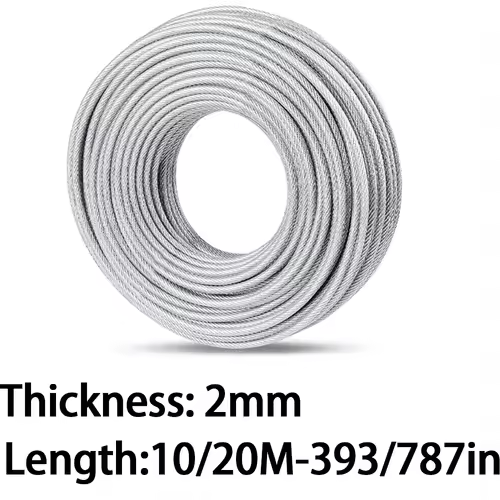 10/20M 2mm Stainless Steel Wire Rope Kit with PVC Coating and Cable Clamp for Clothesline Garden Railing Outdoor Fence Etc - Image 2