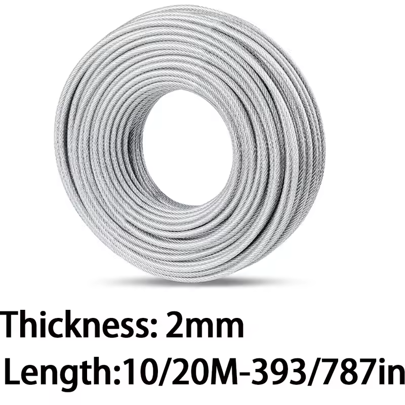 10/20M 2mm Stainless Steel Wire Rope Kit with PVC Coating and Cable Clamp for Clothesline Garden Railing Outdoor Fence Etc - Image 2