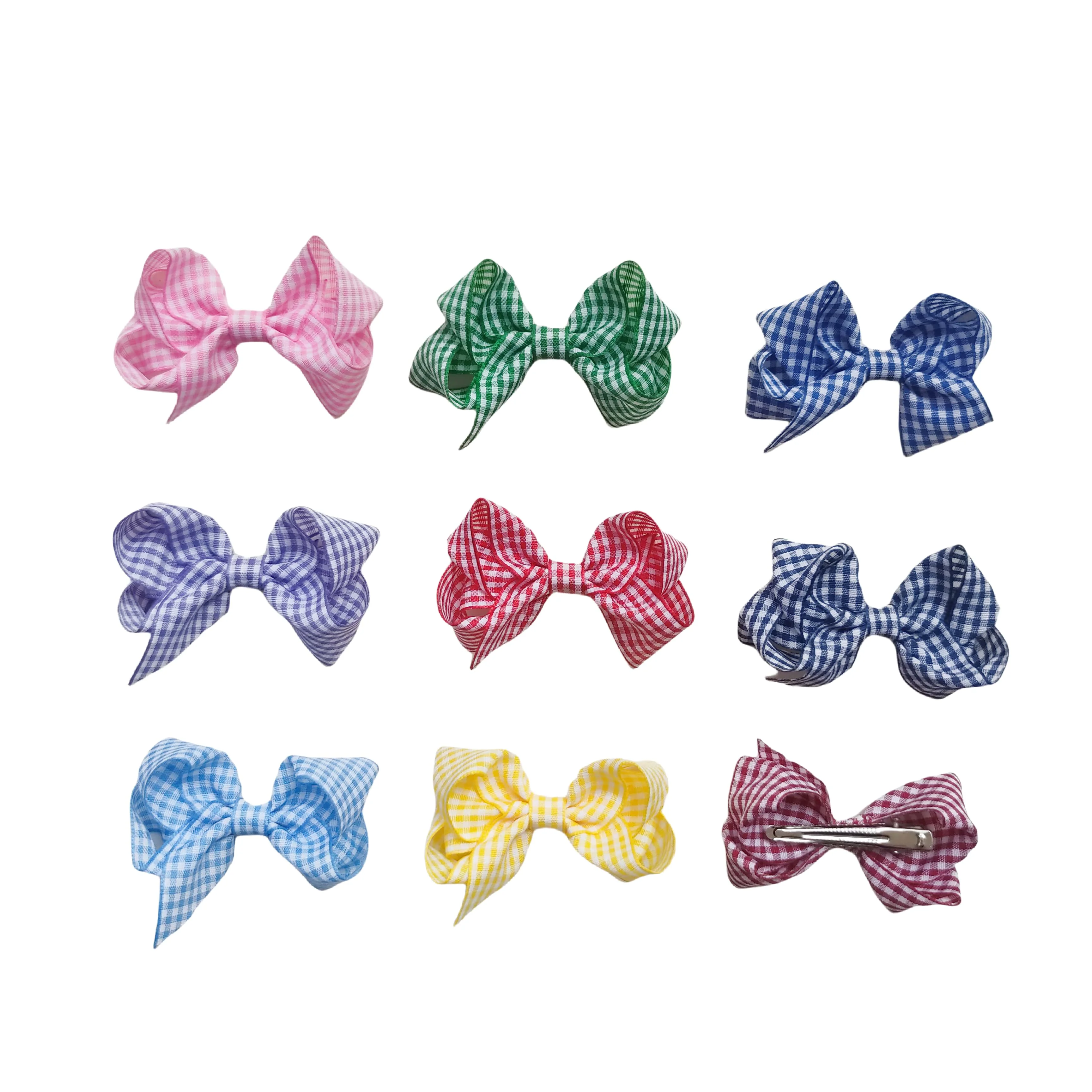 Gingham Plaid Hair Bows Clips Elastic Hairband Hairpin Girl Princess Accessories Women 3 inch ABC Hairbows Headwear 50PCS