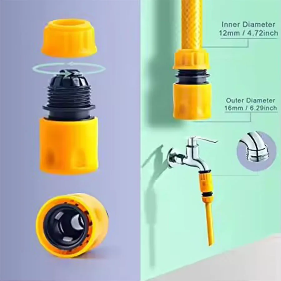 2/5/10pcs Sturdy Yellow Plastic 1/2 Inch Quick Hose Connector Leakproof Adapter for Garden Water Pipe Irrigation Connection