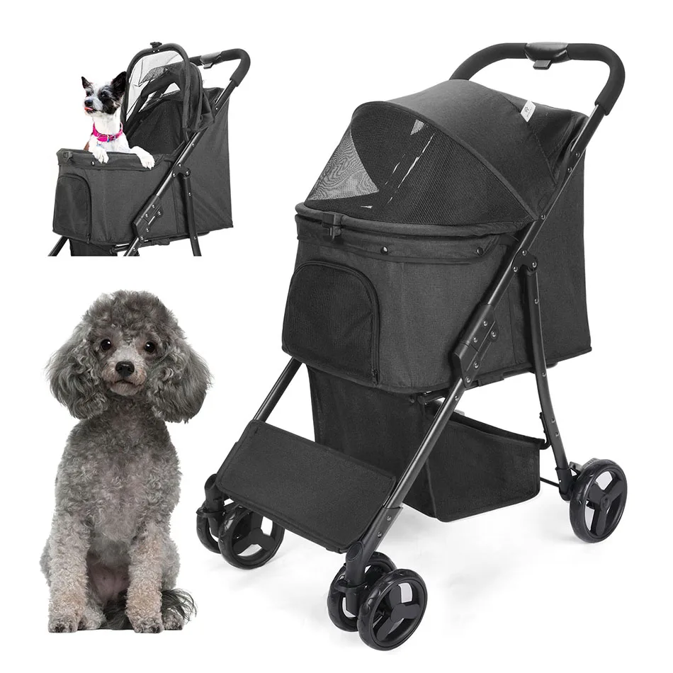 Wedyvko Pet Stroller, Includes 360 Degree Front Wheel Swivel, Foldable Dog Puppy Stroller with Brakes