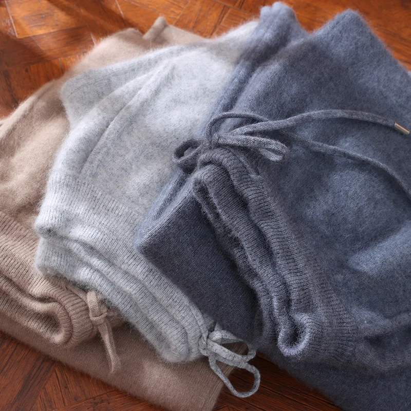 100% المنك الكشمير السراويل الخريف الشتاء جديد الرجال مرونة الخصر الكشمير السراويل الشباب الراقية الدافئة خارج طماق سميكة عادية #5