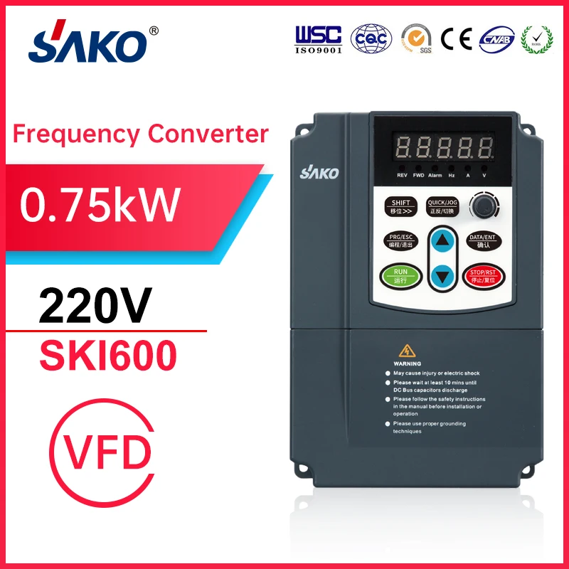 Sako SKI600 220V 0.75KW 1HP VFD Variable Frequency Drive Converter for Motor Speed Control Inverter