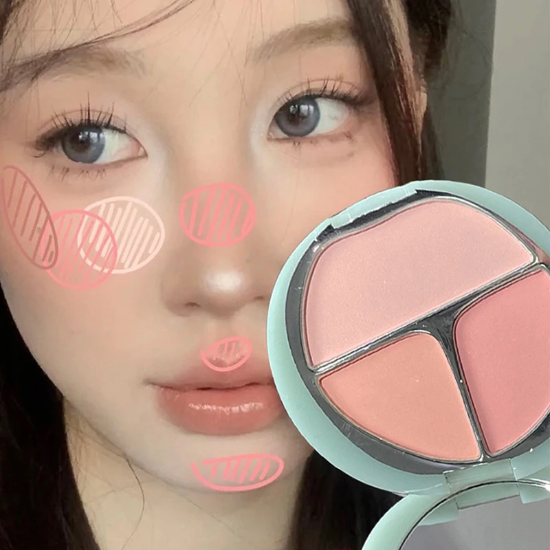 Tricolor Powder Blusher Palette Velvet Matte Expansion Shrink Color Rouge Natural Cheek Tint Brighten Face Contouring Cosmetics