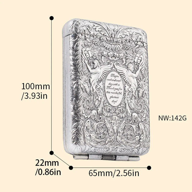 Retro Carved Cigarette Case Luxurious Cigarette Holder Metal Pocket Tobacco Storage Box for 14 Cigarettes Smoking Accessories