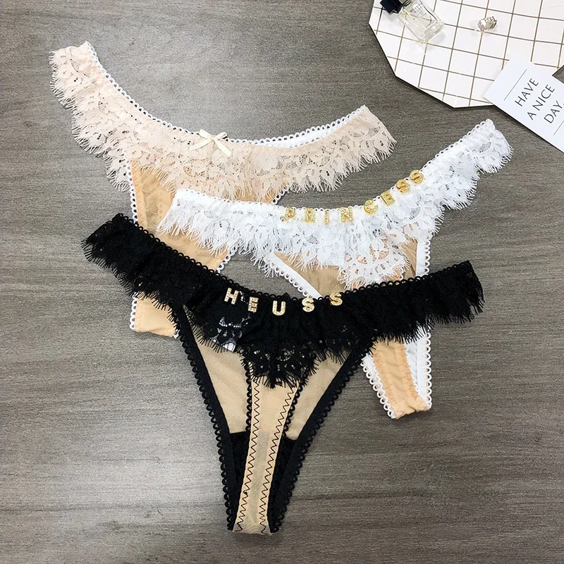 Custom Lace Underwear Crystal Letters Name Personalised Thong Waist Jewelry Women Bikini G-String Panty Birthday Lovers Gift