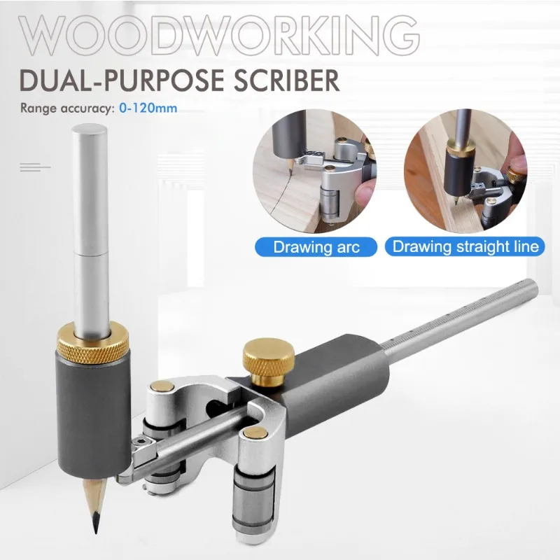Multifunctional Woodworking Scriber, Straight Line & Arc Dual Use Parallel Marking Tool, Contour Gauge & Compass
