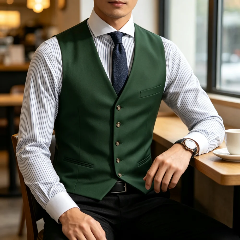 V Neck  Men's Suit Vest Single Breasted Classical Business Waistcoat Slim Fit Men's Vest For Wedding Groomsmen