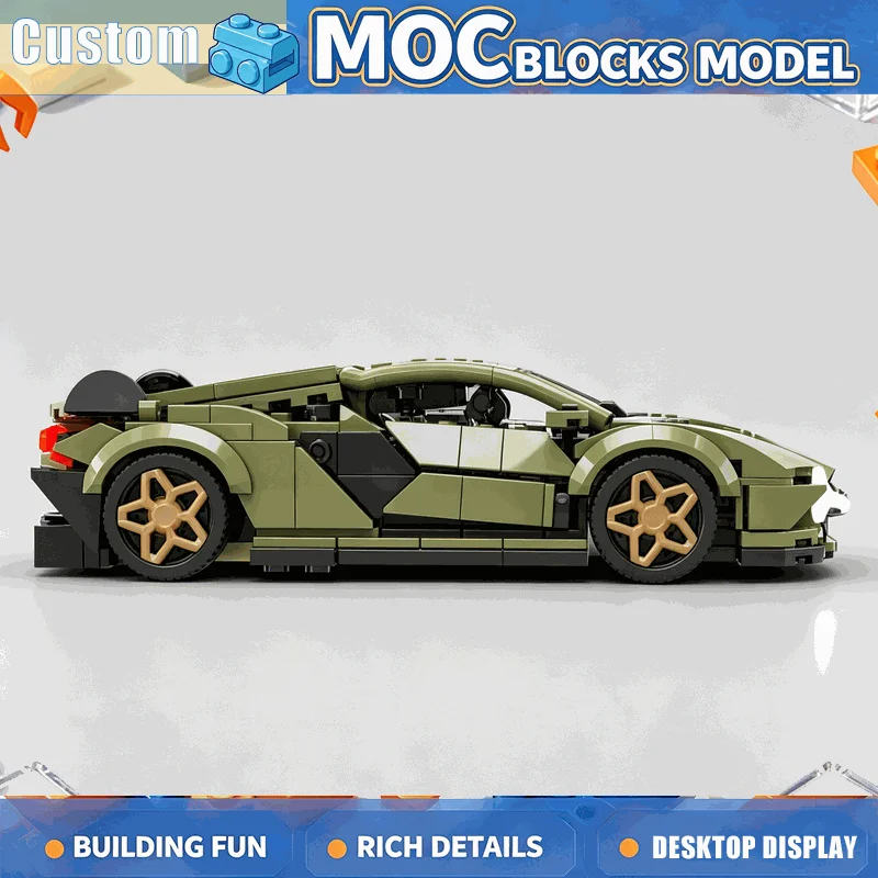 387PCS MOC V12 Hybrid Supercar Sports Car Model Building Blocks Creative Technology DIY Assembly Puzzle Toy Gift Display Series