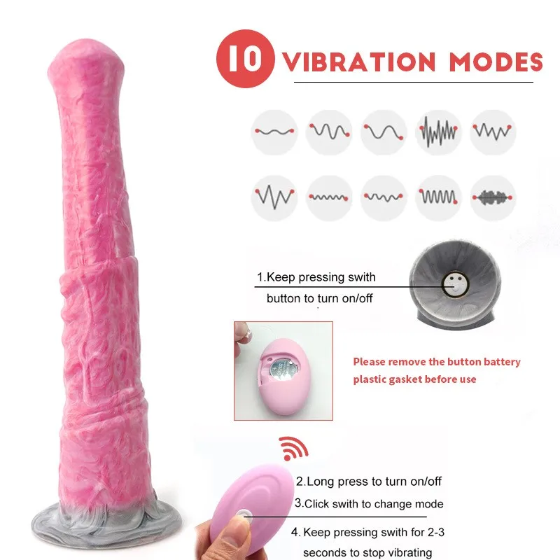 Long Vibrating Dildo Liquid Silicone Horse Dildo Wireless Remote Control Penis Artificial Animal Consolador Sexy Toys For Women.