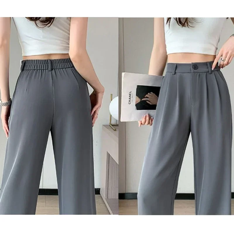 Women Suit Pants Lady Baggy High Waist Wide Leg Solid Color Trousers Female Designer Straight Leg Mom Classic Office Pant Slacks