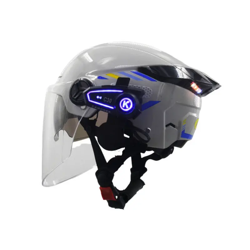 cat eye motorcycle helmet Black HNJ Motorcycle Helmet with Cat Ears & Blue Visor