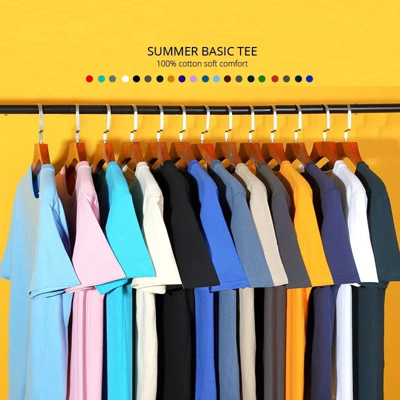 

Summer New Basic Cotton Soft T-Shirt For Men Daily Casual O-Neck Loose Solid Colors Tops Tees S-3XL Black White Red Blu