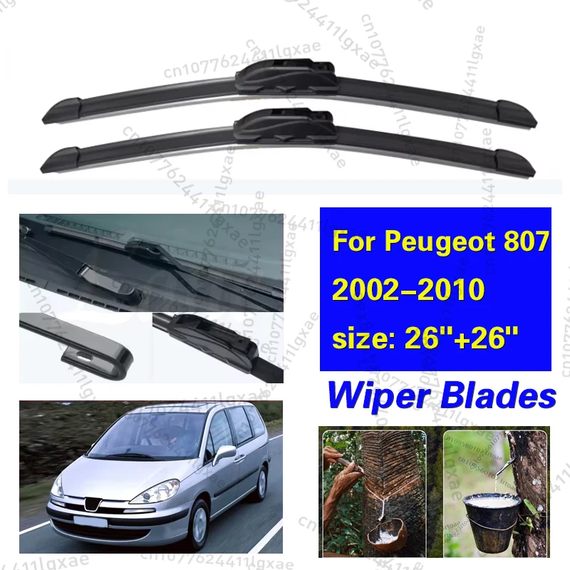 

For Peugeot 807 2002-2010 Car Wiper Blade Auto Windscreen Windshield Wipers Blades Window Wash Fit U Hook Arms 2008 2009 26"+26"
