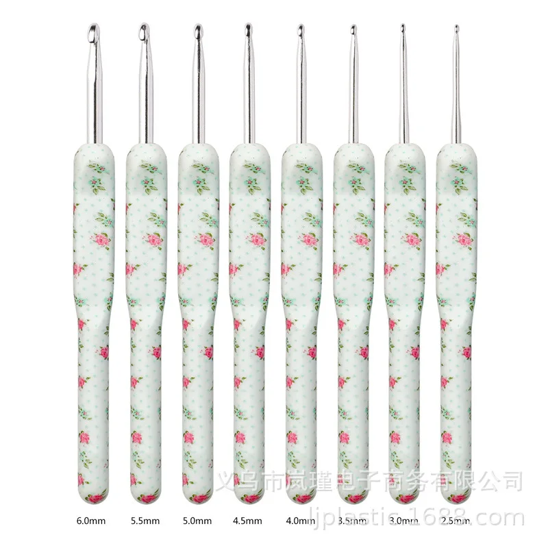 Blue Color Crochet Hooks Kit Aluminum Crochet Needles With Bag Ergonomic Knitting Croche Set White Bags with Flower 2.5-6.0MM