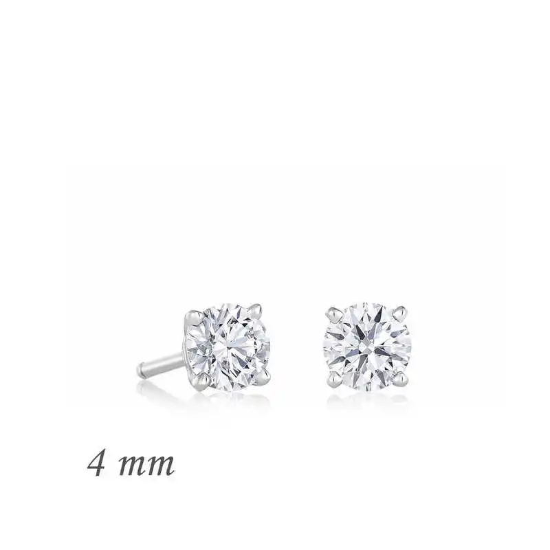 Silver Round Solitaire Zircon Earrings - 4 mm Zircon Stone 925 Sterling Women for Jewelry Wedding Party Birthday Gift - Box - Fashion Girl Accessories