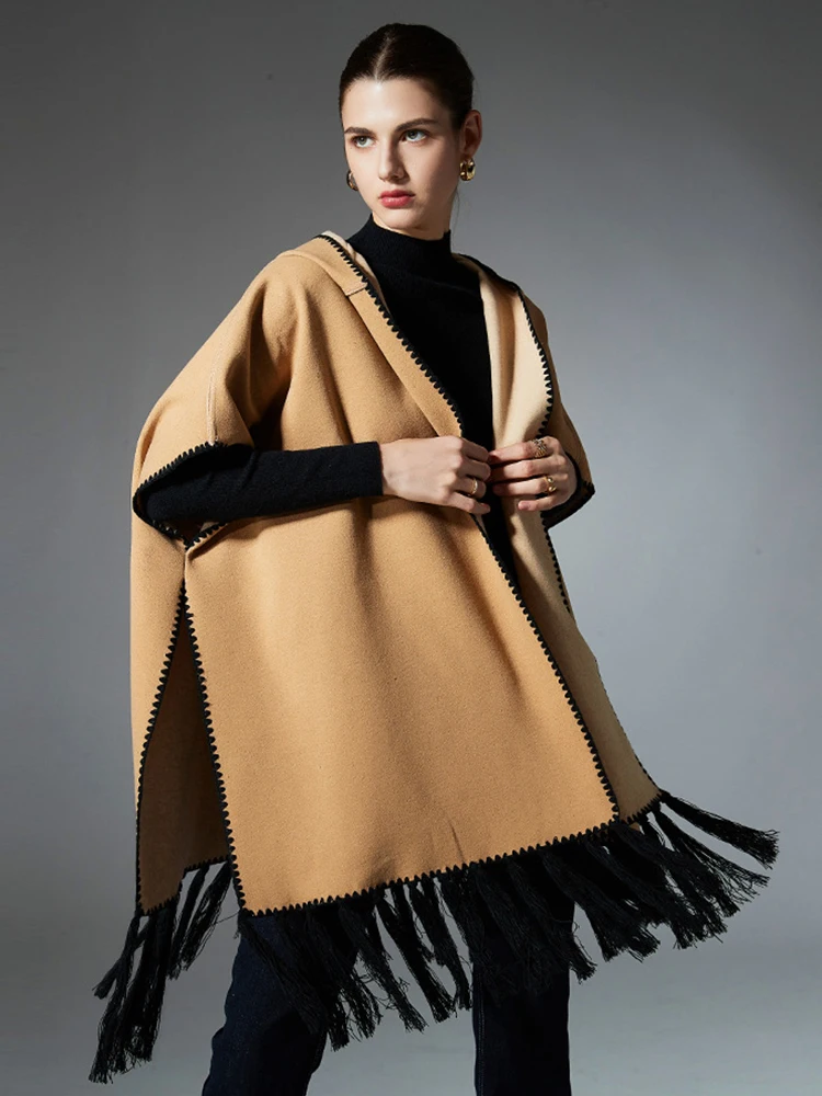 

Осенне-зимний шарф, женский многослойный пончо, элегантный кардиган с капюшоном и кисточками, шаль, повседневный теплый шарф, плащ Capa Para, пальто