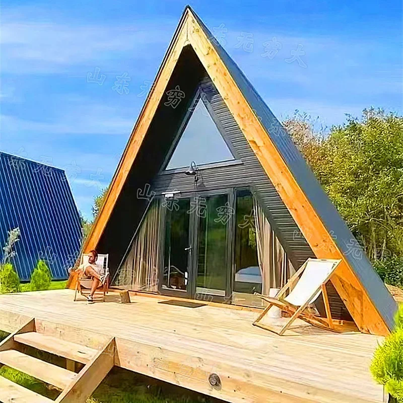 Outdoor movable homestay happy farmhouse anticorrosive wooden triangle log cabin online celebrity punch card popular