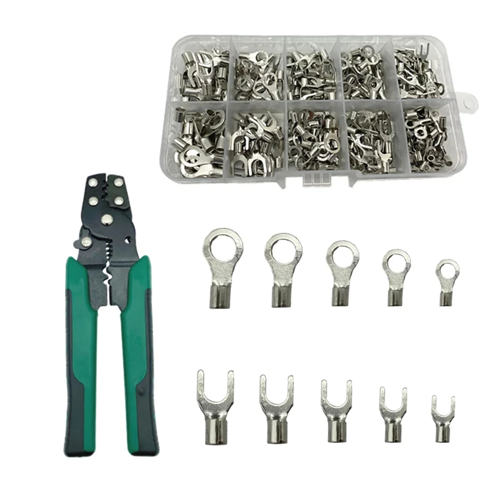 320pcs Crimp Terminal with Pliers Crimp Terminals Kit U Shaped O Shaped Wire Connector Cold Pressed Electrical Brass Terminals