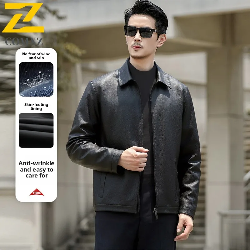 

2025 Brand New Leather Jacket For Men's Korean Trend Slim Fit Faux Leather Jacket Handsome Youth Motorcycle Coat Ropa De Hombre