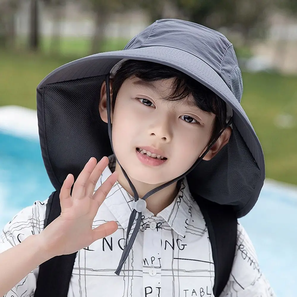 Children Summer Bucket Hats UV Protection Outdoor Beach Sun Hat Boy Girl Flap Cap Adjustable Wide Brim Cap