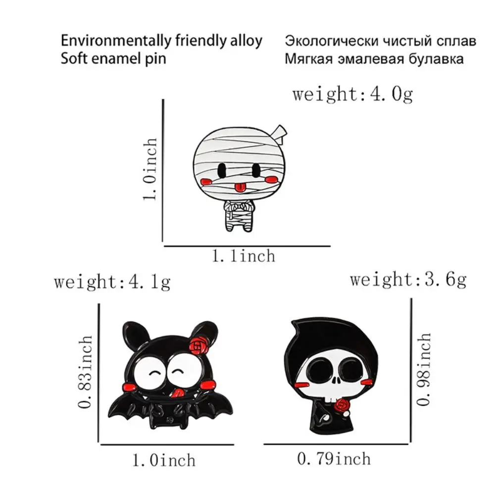 أزياء سبائك هالوين الجمجمة الخفافيش دبوس شخصيات الكرتون المينا لطيف الهيكل العظمي شبح بروش الشرير معالج السيدات #6