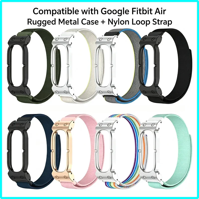 Premium Trail Loop Nylon Strap With Metal Armor Protective Frame For Google Fitbit Air Adjustable Sport Replacement Wrist Bands