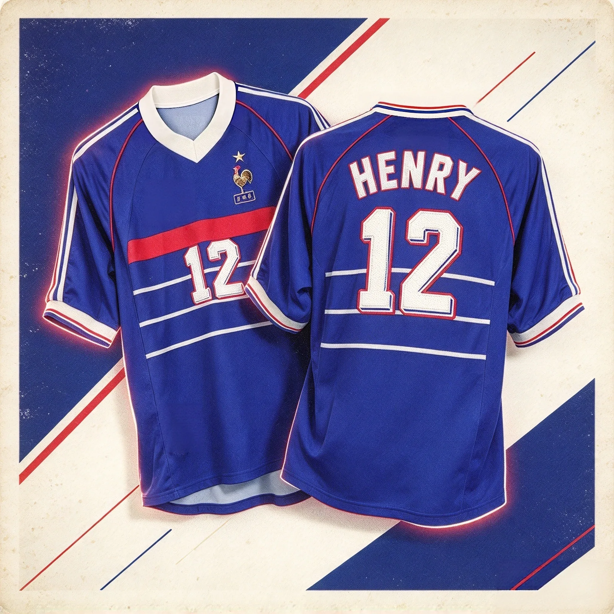 Retro France 1998 HENRY 12 Football Jersey Unisex Men Women Short Sleeve Vintage Soccer Shirt Fan Match Tops Graphic T Shirts