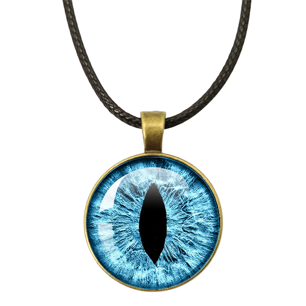 Evil Eye Necklace Blue Violet Green Sauron Dragon Eye Necklaces Glass Cabochon Pendant Leather Rope Necklaces Jewelry Charm Gift