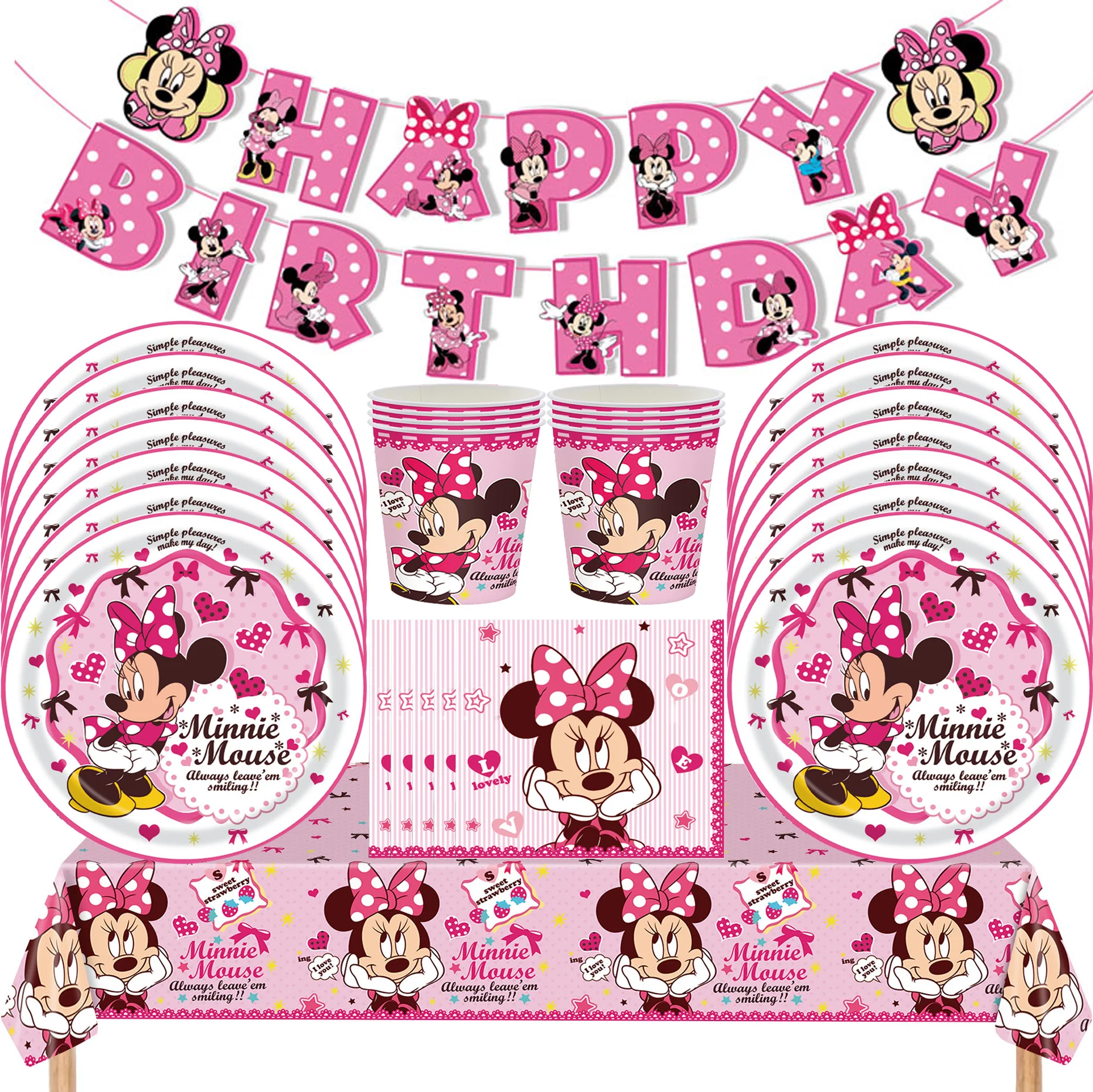 

New Disney Minnie Moouse Theme Birthday Party Disposable Tableware Paper Plate Paper Cup Tissues Baby Shower Decor Supplies